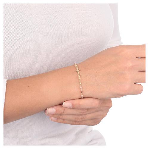 Virgin bracelet with amaranth crystals AMEN 925 silver golden finish 2