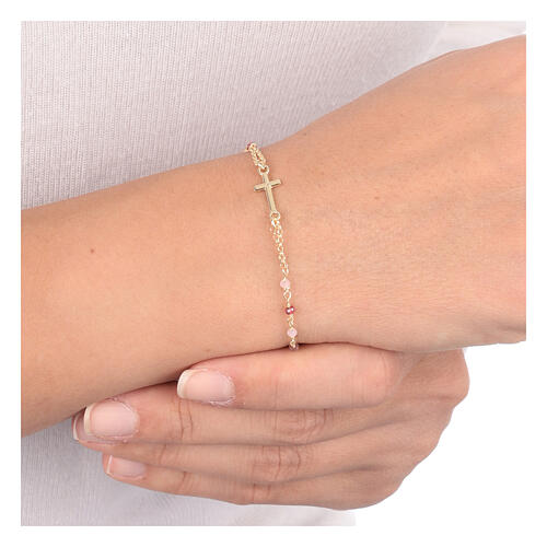 Virgin bracelet with amaranth crystals AMEN 925 silver golden finish 4