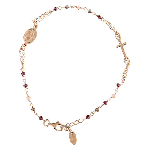 AMEN bracelet with amaranth crystals and Miraculous Medal, rosé 925 silver 3