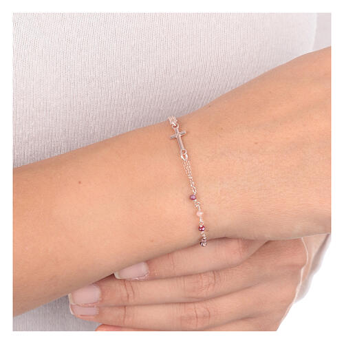 AMEN bracelet with amaranth crystals and Miraculous Medal, rosé 925 silver 4
