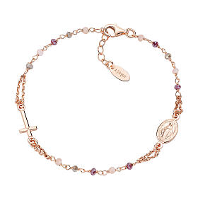 Bracelet AMEN Médaille Miraculeuse cristaux amarante taupe roses argent 925 rosé