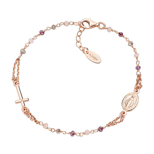 Bracelet AMEN Médaille Miraculeuse cristaux amarante taupe roses argent 925 rosé 1
