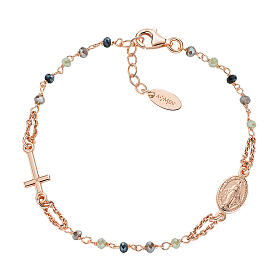 AMEN bracelet with smoky crystals and Miraculous Medal, rosé 925 silver