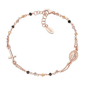 AMEN bracelet with gold and black crystals and Miraculous Medal, rosé 925 silver