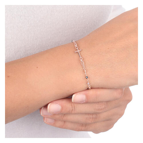AMEN bracelet with gold and black crystals and Miraculous Medal, rosé 925 silver 2