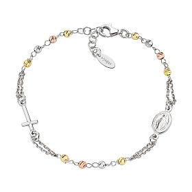AMEN bracelet with gold silver and rosé beads, rhodium-plated 925 silver