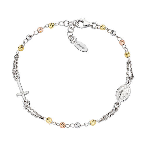 AMEN bracelet with gold silver and rosé beads, rhodium-plated 925 silver 1
