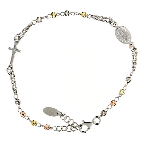 AMEN bracelet with gold silver and rosé beads, rhodium-plated 925 silver 3