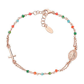 AMEN bracelet with multicoloured crystals and Miraculous Medal, rosé 925 silver