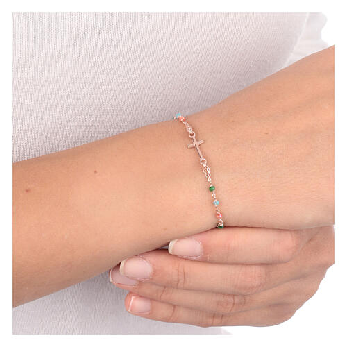 AMEN bracelet with multicoloured crystals and Miraculous Medal, rosé 925 silver 4