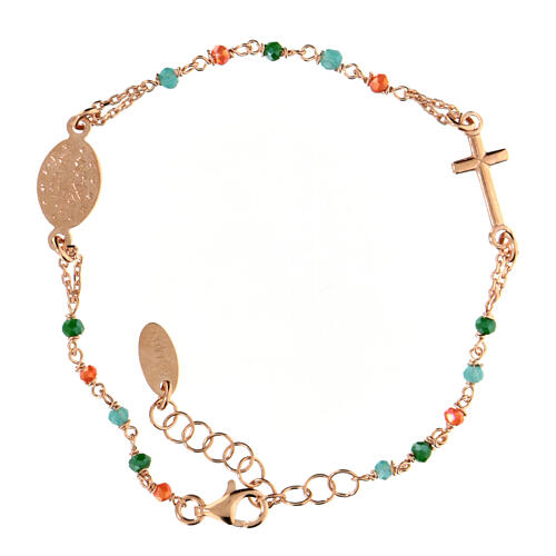 Bracelet AMEN Médaille Miraculeuse cristaux vert-orange-bleu argent 925 rosé 3
