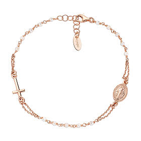 AMEN bracelet with white crystals and Miraculous Medal, rosé 925 silver