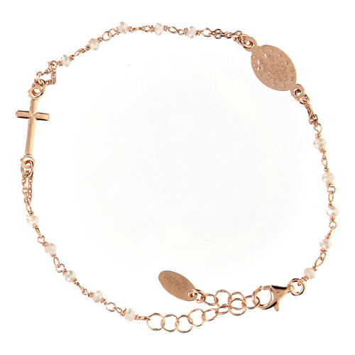 AMEN bracelet with white crystals and Miraculous Medal, rosé 925 silver 3