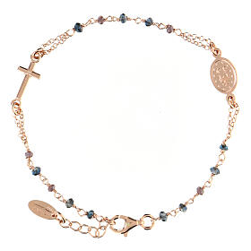 AMEN bracelet with blue crystals and Miraculous Medal, rosé 925 silver