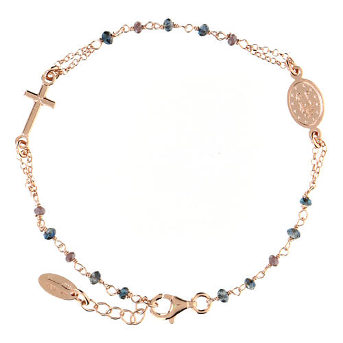 AMEN bracelet with blue crystals and Miraculous Medal, rosé 925 silver 2