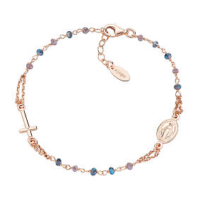 Bracelet AMEN Médaille Miraculeuse cristaux bleus et taupe argent 925 rosé