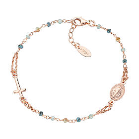 AMEN bracelet with blue and golden crystals and Miraculous Medal, rosé 925 silver