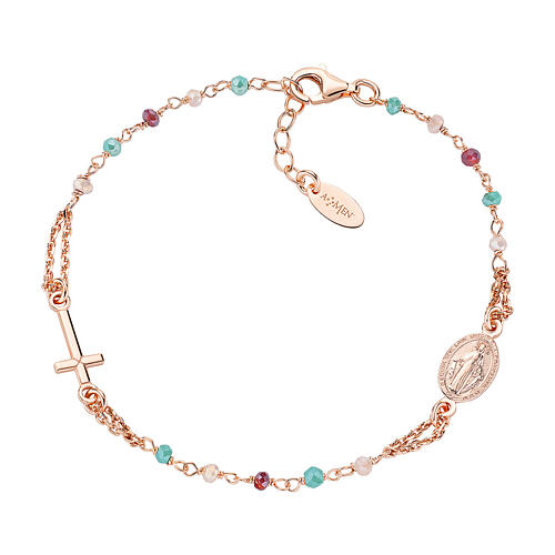 Armband von AMEN aus roséfarbenem 925er Silber mit grünen, roten und rosa Kristallen 1