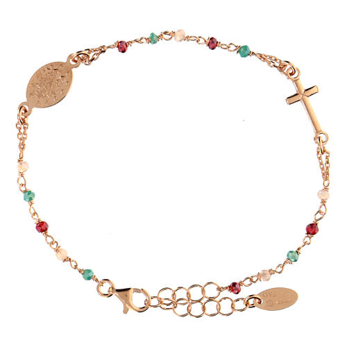 925 rose gold silver bracelet with green-red-pink crystals AMEN 2
