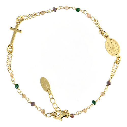 AMEN bracelet with light multicoloured crystals and Miraculous Medal, gold plated 925 silver 3