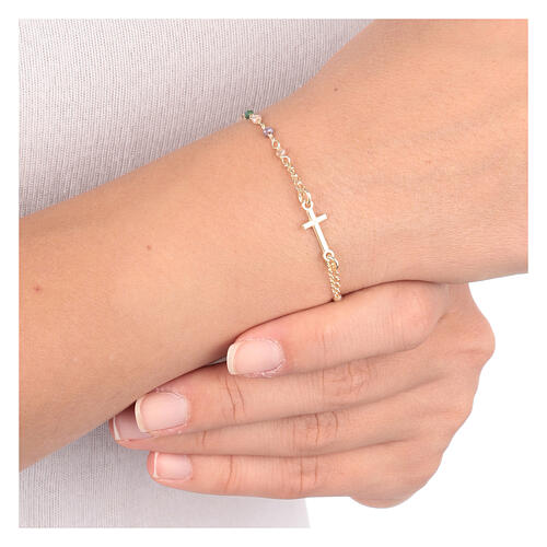 AMEN bracelet with light multicoloured crystals and Miraculous Medal, gold plated 925 silver 4