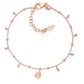 AMEN bracelet with lilac zircons and hearts, rosé finish