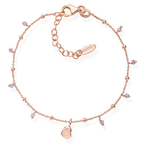 AMEN bracelet with lilac zircons and hearts, rosé finish 1