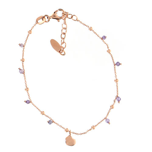 AMEN bracelet with lilac zircons and hearts, rosé finish 3