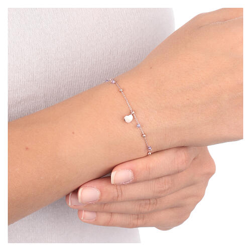 AMEN bracelet with lilac zircons and hearts, rosé finish 4