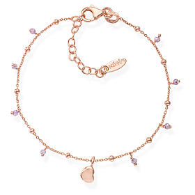Bracelet AMEN avec coeur et zircons lilas, finition rosée