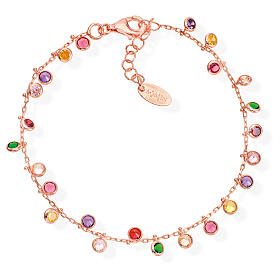 AMEN bracelet with multicoloured round zircon charms, rosé finish