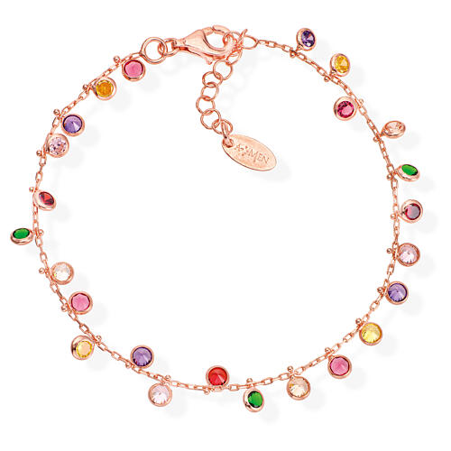 AMEN bracelet with multicoloured round zircon charms, rosé finish 1