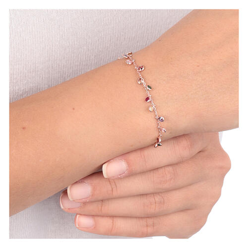 AMEN bracelet with multicoloured round zircon charms, rosé finish 2