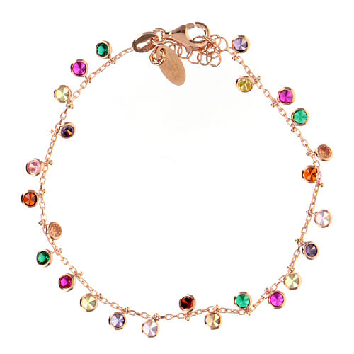 AMEN bracelet with multicoloured round zircon charms, rosé finish 3