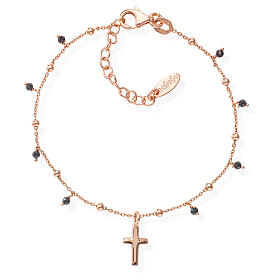 Armband Roségold mit schwarzen Zirkonia und Kreuz AMEN
