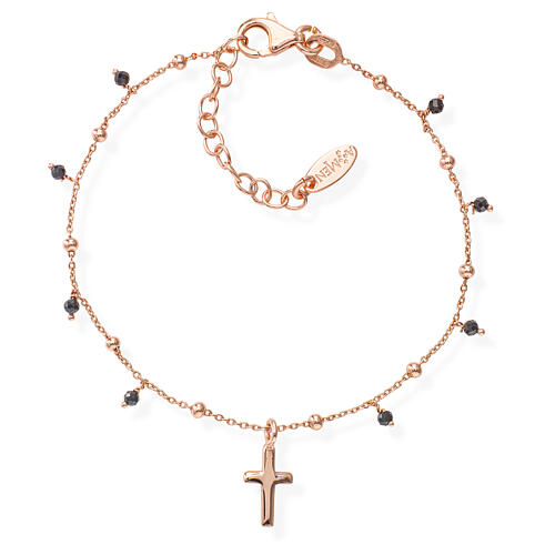 Armband Roségold mit schwarzen Zirkonia und Kreuz AMEN 1
