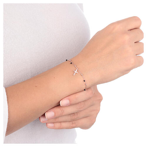 Armband Roségold mit schwarzen Zirkonia und Kreuz AMEN 2
