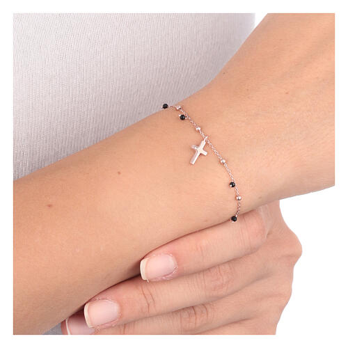 Armband Roségold mit schwarzen Zirkonia und Kreuz AMEN 4