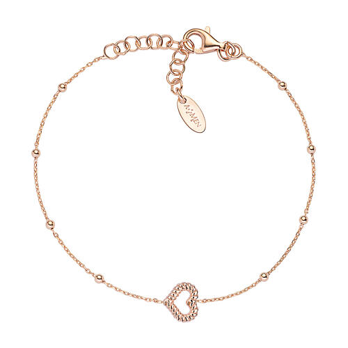 Bracelet AMEN avec coeur effet corde, finition rosée 1
