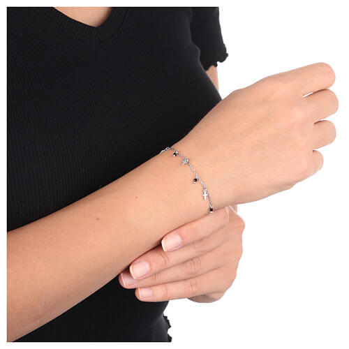 AMEN bracelet with black crystals and small cross-shaped charms, rhodium finish 2