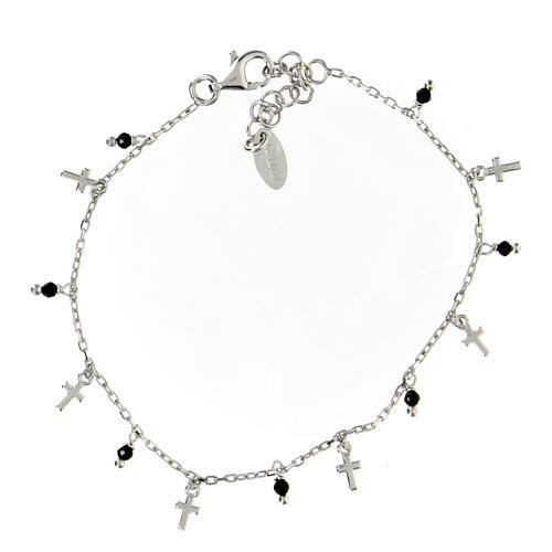 Pulsera Cruces Cristales negros alternados AMEN rodiada 3