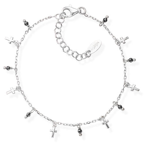 Bracciale Croci Cristalli neri alternati AMEN fin. rodio 1