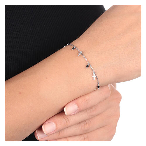 Bracciale Croci Cristalli neri alternati AMEN fin. rodio 4