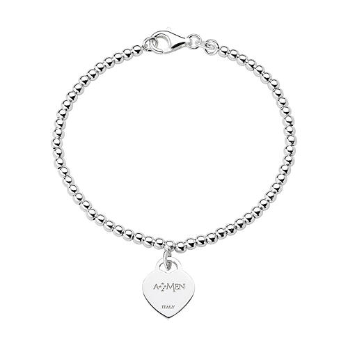AMEN bracelet with round beads and heart-shaped charm, 925 silver 1