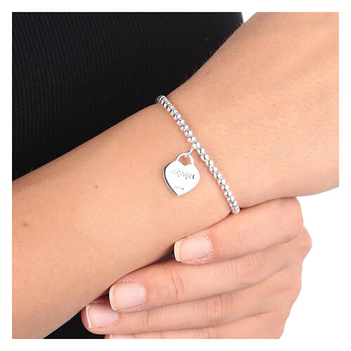 AMEN bracelet with round beads and heart-shaped charm, 925 silver 4
