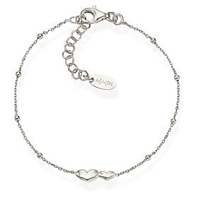 Double heart bracelet with rhodium finish beads AMEN 
