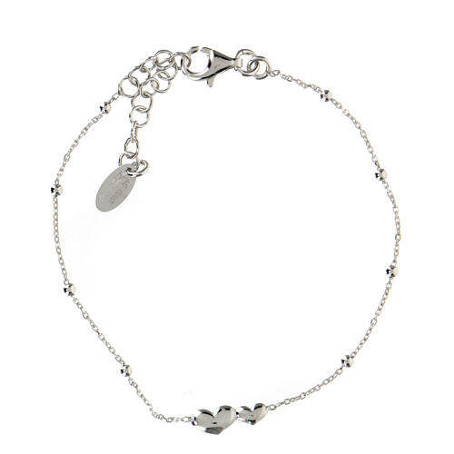 Double heart bracelet with rhodium finish beads AMEN  3