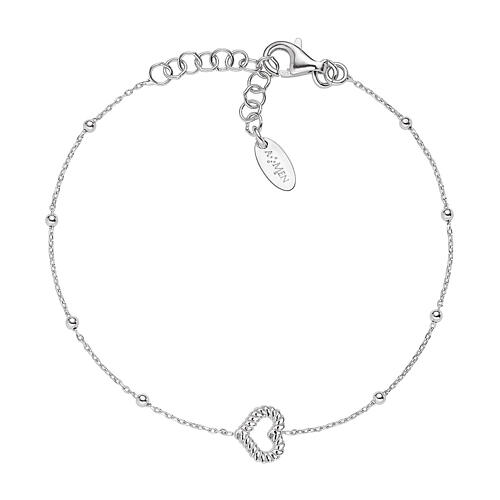 Heart bracelet rope effect AMEN spheres fin. rhodium plated 1