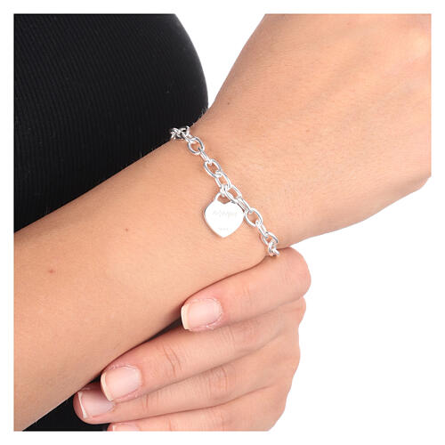 Pulsera Corazón cadena gruesa AMEN plata 925 4