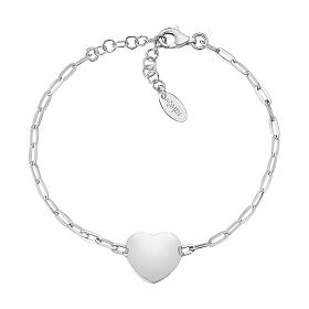 Bracelet AMEN avec coeur et chaîne mailles allongées, argent 925 rhodié